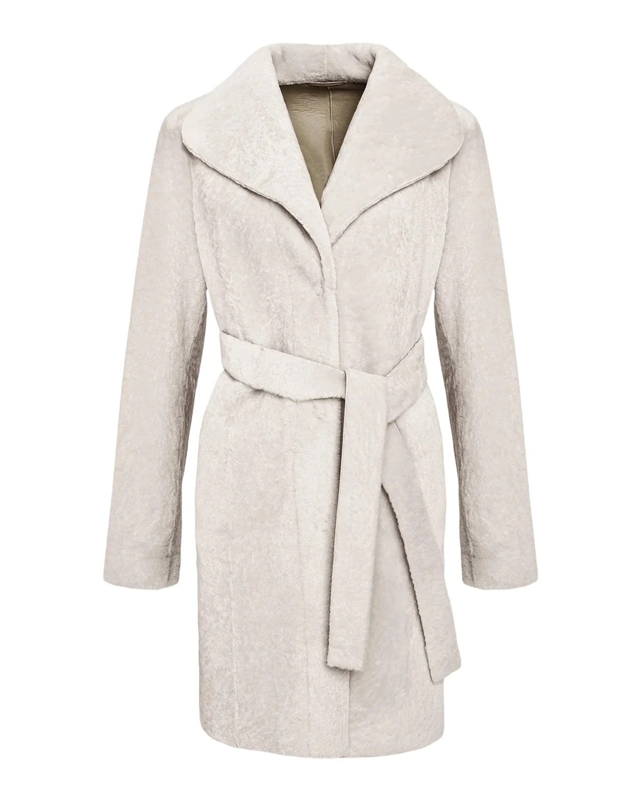 Textured Lamb Shearling Reversible Stroller Coat With Belt