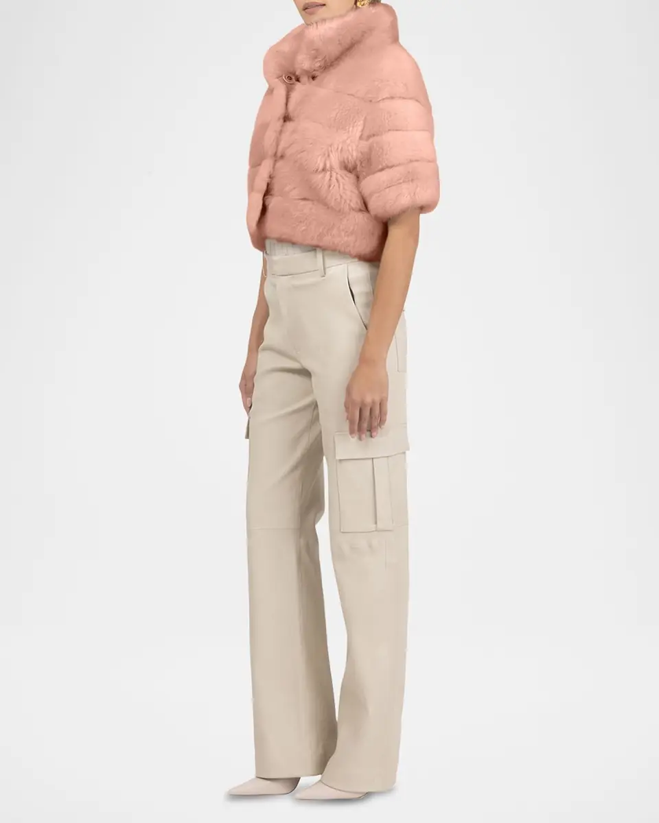 Gorski Reversible Merinillo Lamb Shearling Bolero Jacket With Cropped Sleeves | Thumbnail 3 Gorski Reversible Merinillo Lamb Shearling Bolero Jacket With Cropped Sleeves | Thumbnail 3