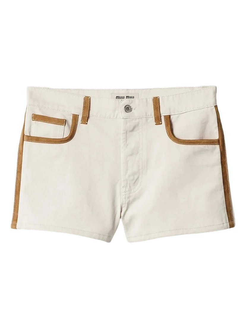 Miu Miu Women's Denim and Leather Shorts - White