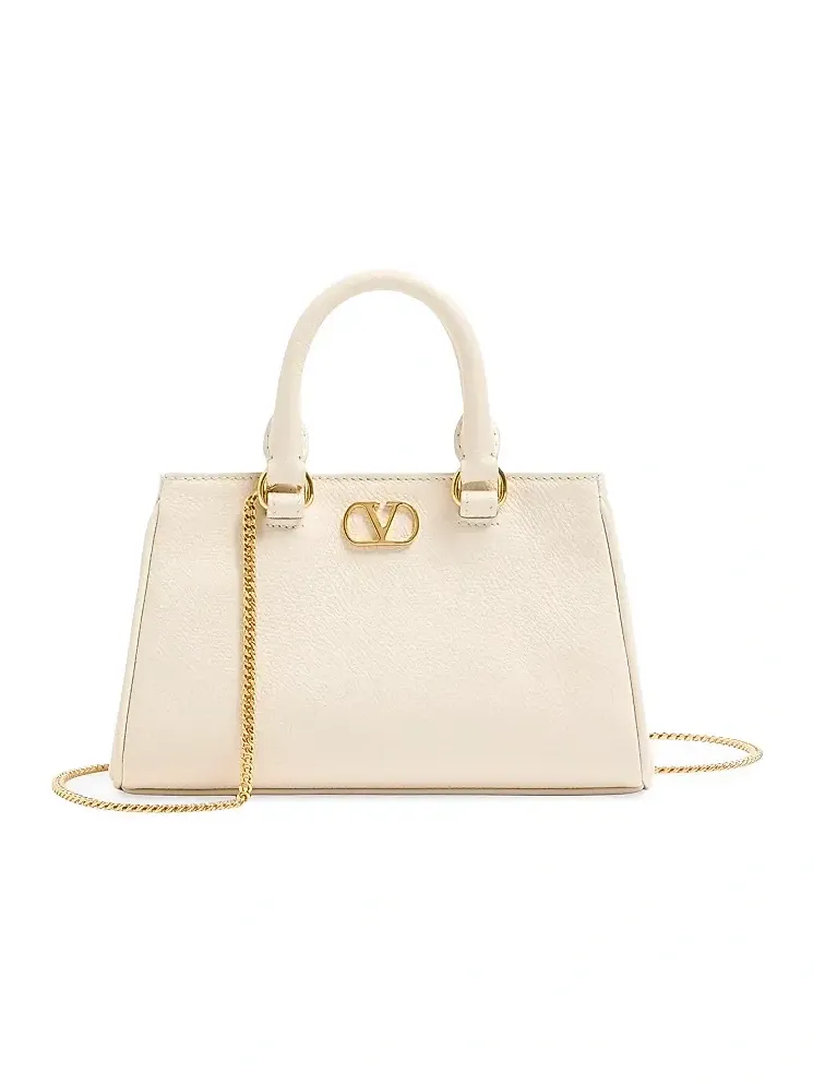 Women's Mini VLogo Signature Top Handle Bag in Grainy Calfskin - Ivory Women's Mini VLogo Signature Top Handle Bag in Grainy Calfskin - Ivory