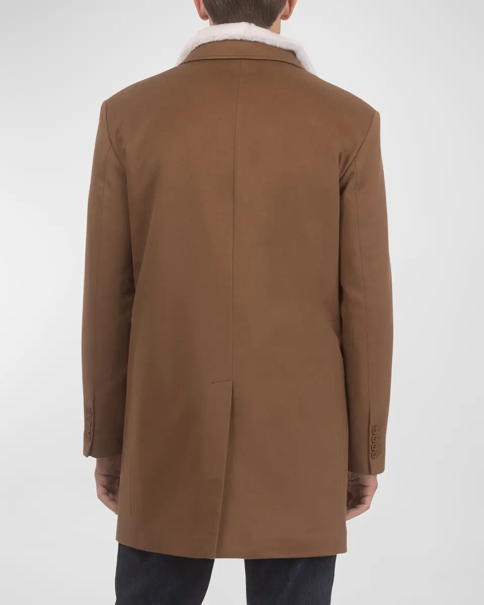 Gorski Men's Loro Wool Short Coat with Merino Shearling Lamb Trim | Thumbnail 3