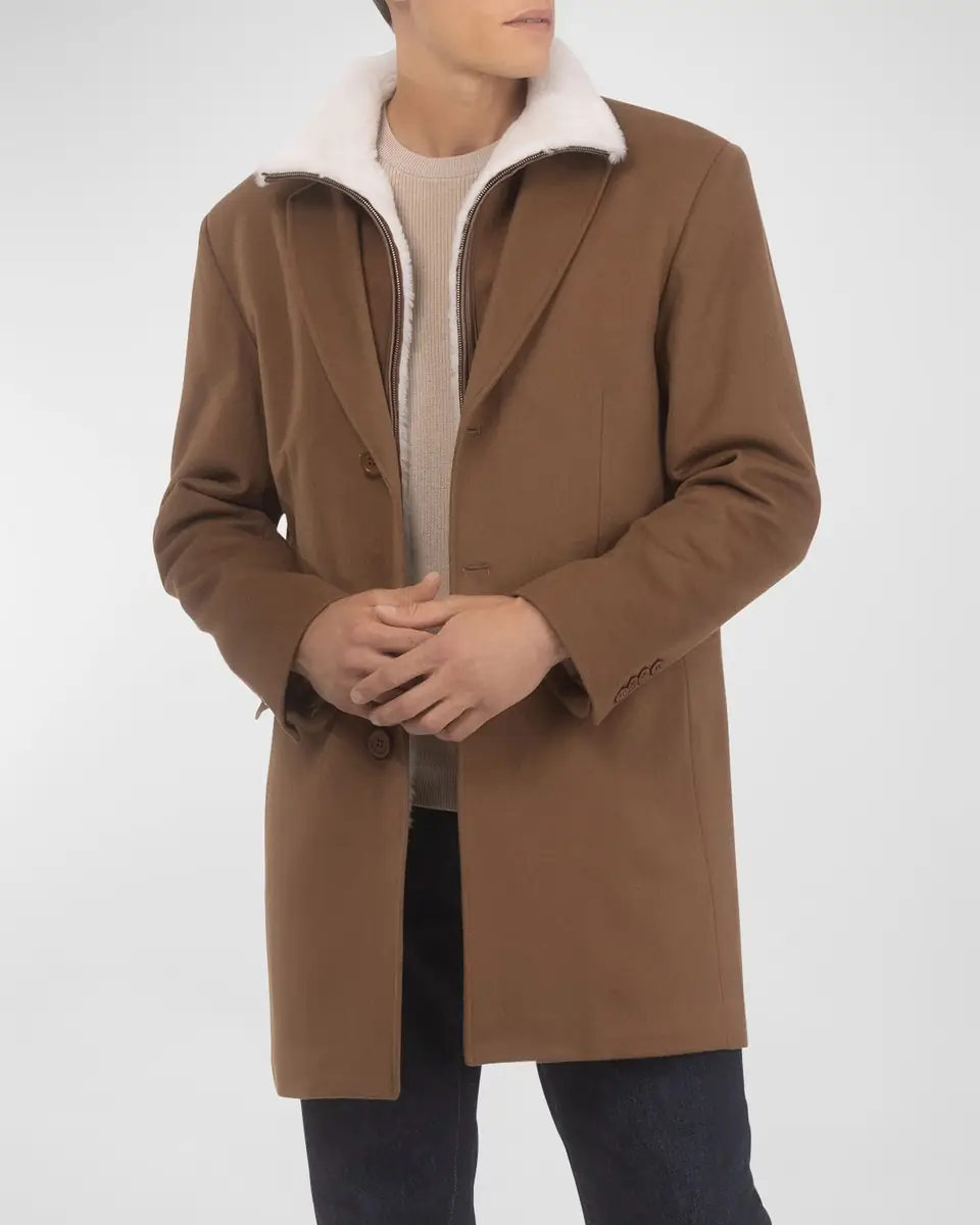 Gorski Men's Loro Wool Short Coat with Merino Shearling Lamb Trim | Thumbnail 4