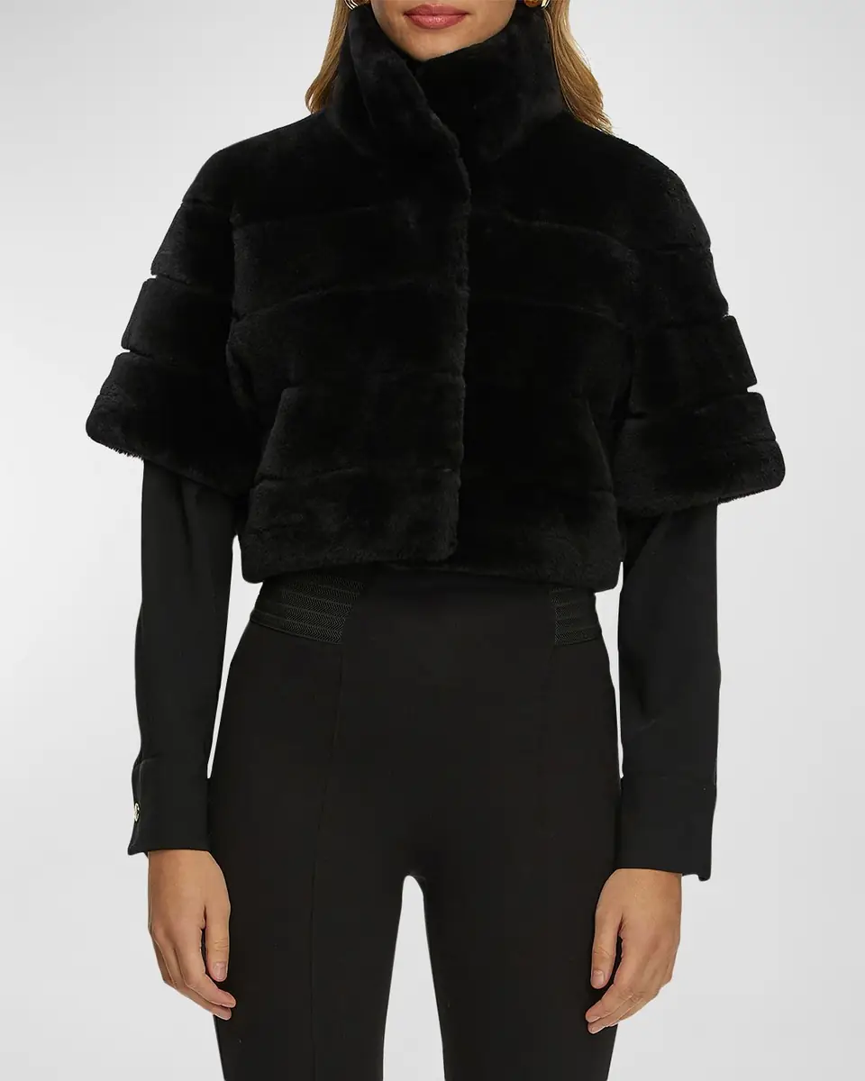 Gorski Reversible Lamb Shearling Bolero Jacket With Cropped Sleeves | Thumbnail 2 Gorski Reversible Lamb Shearling Bolero Jacket With Cropped Sleeves | Thumbnail 2