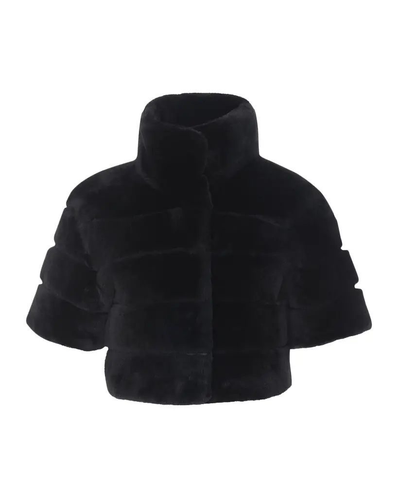 Reversible Lamb Shearling Bolero Jacket With Cropped Sleeves