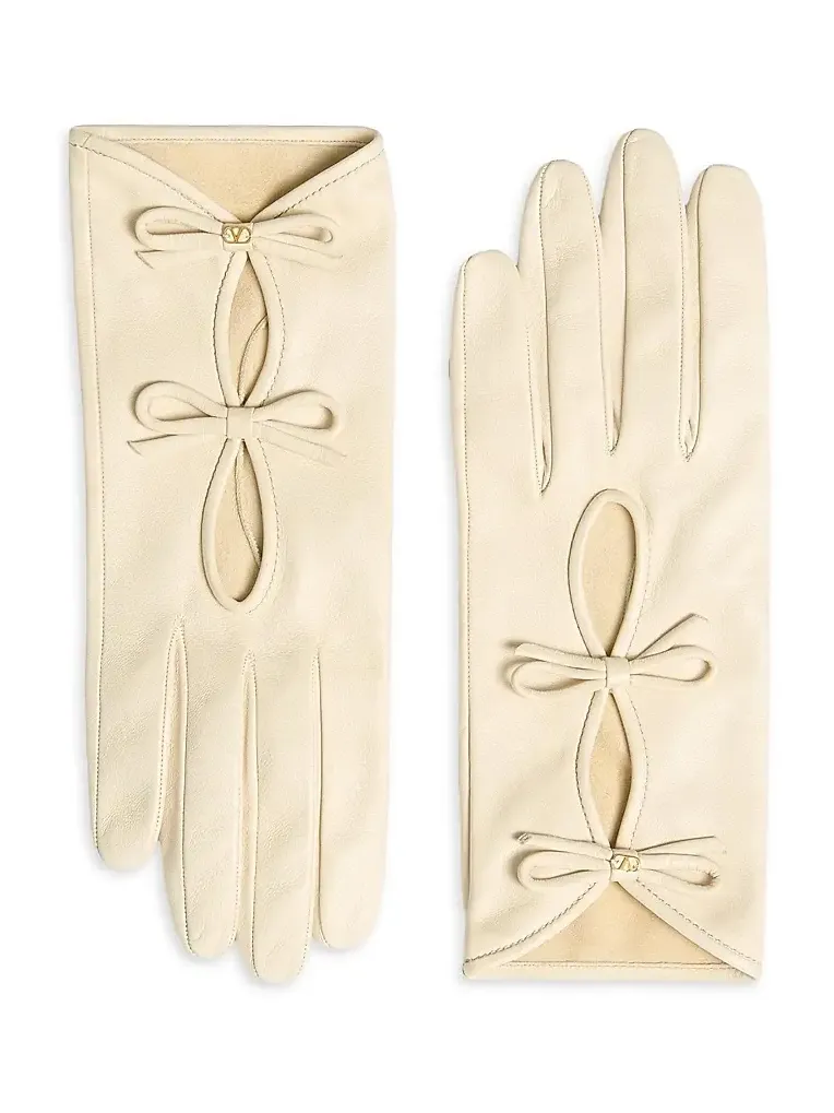 Women's Vlogo Signature Nappa Leather Gloves with Bows - Butter