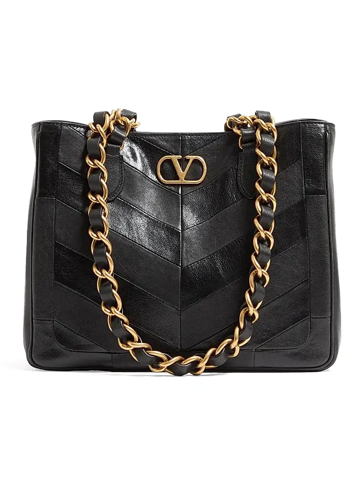 Valentino Women's Laseine Small Shopping Bag in Chevron-Patterned Nappa Leather