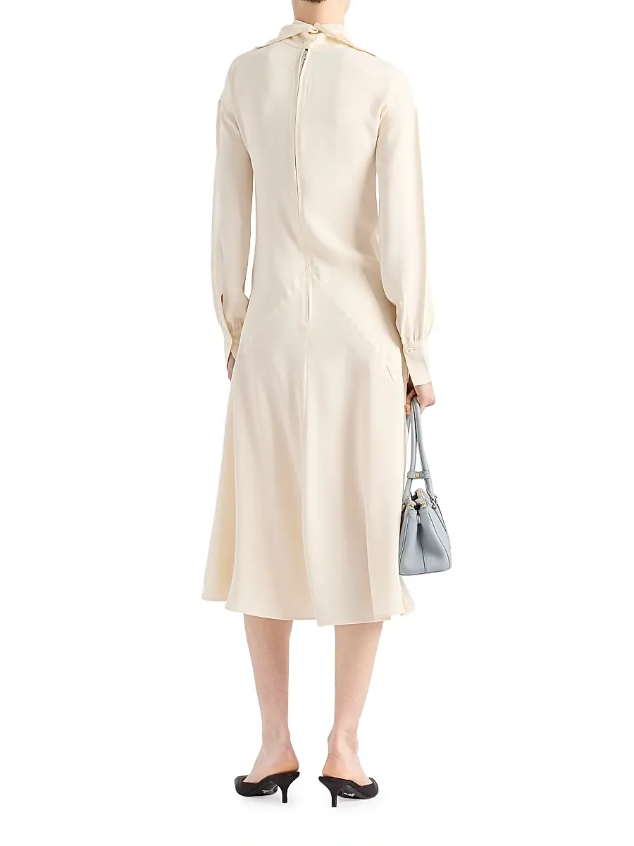 Prada Women's Silk Broadcloth Midi-Dress - Beige Khaki | Thumbnail 3