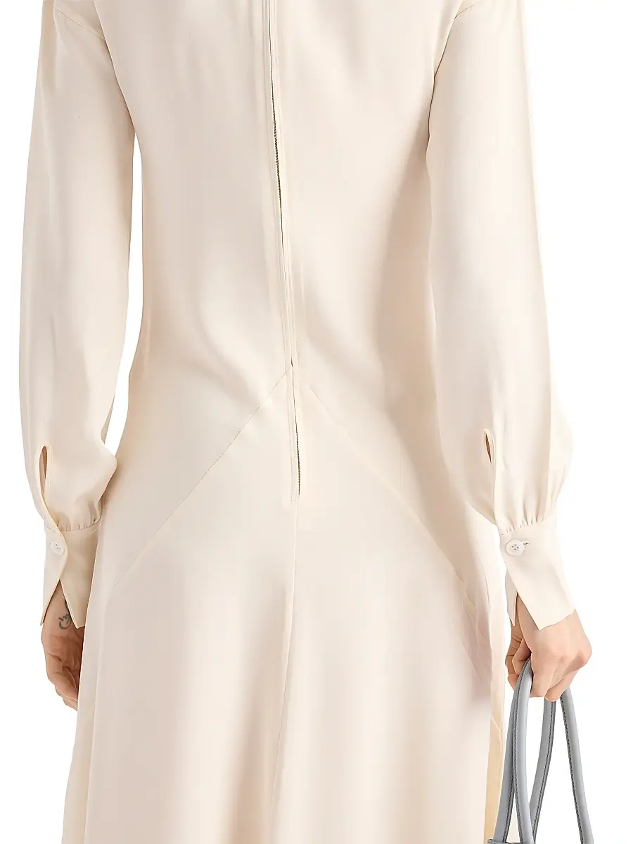 Prada Women's Silk Broadcloth Midi-Dress - Beige Khaki | Thumbnail 5