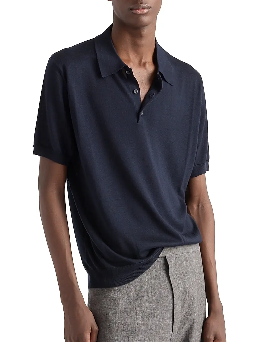 Prada Men's Cashmere and Silk Polo Shirt | Thumbnail 2 Prada Men's Cashmere and Silk Polo Shirt | Thumbnail 2