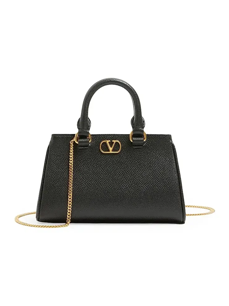 Women's Mini VLogo Signature Top Handle Bag in Grainy Calfskin - Black Women's Mini VLogo Signature Top Handle Bag in Grainy Calfskin - Black