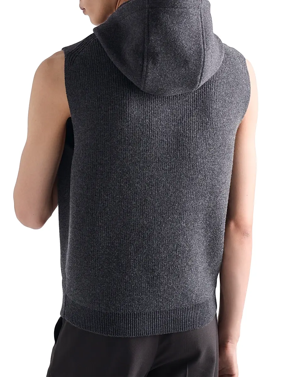 Prada Men's Wool and Cashmere Zipper Vest - Grey | Thumbnail 3 Prada Men's Wool and Cashmere Zipper Vest - Grey | Thumbnail 3