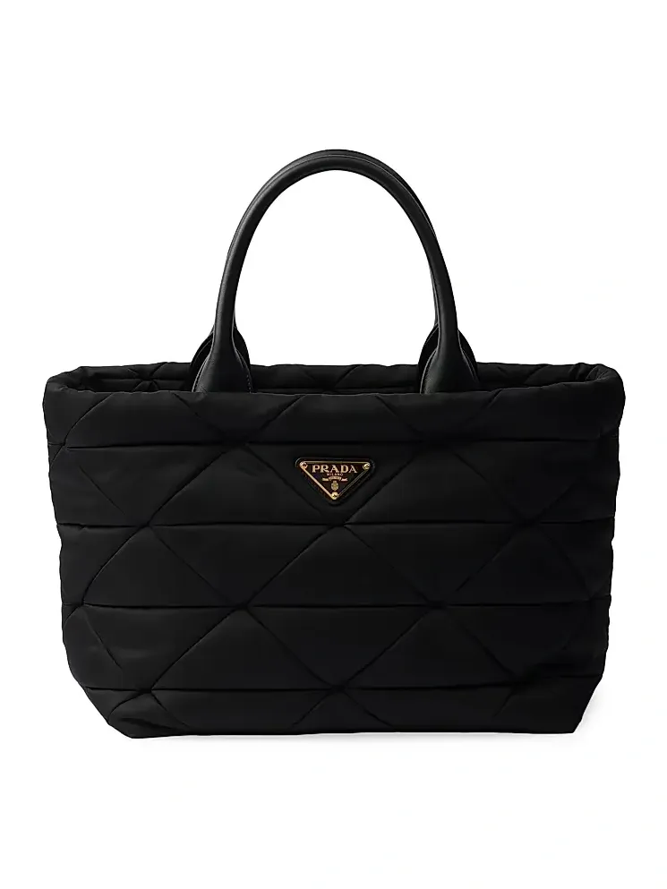 Women's Medium Padded Re-Nylon and Leather Top Handle Bag Women's Medium Padded Re-Nylon and Leather Top Handle Bag