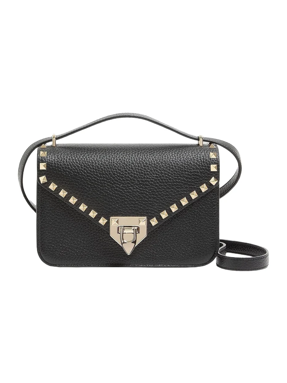 Women's Rockstud Small Shoulder Bag in Grainy Calfskin - Black Women's Rockstud Small Shoulder Bag in Grainy Calfskin - Black