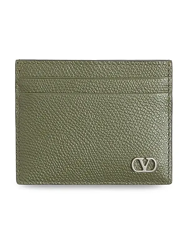 Valentino Men's VLogo Signature Card Holder in Grainy Calfskin - Military Green