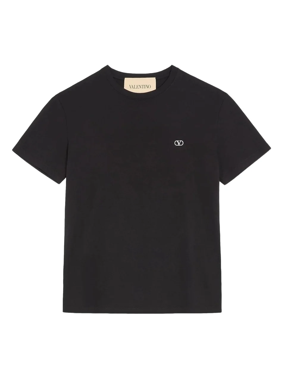 Men's Cotton T-Shirt with VLogo Embroidery - Black