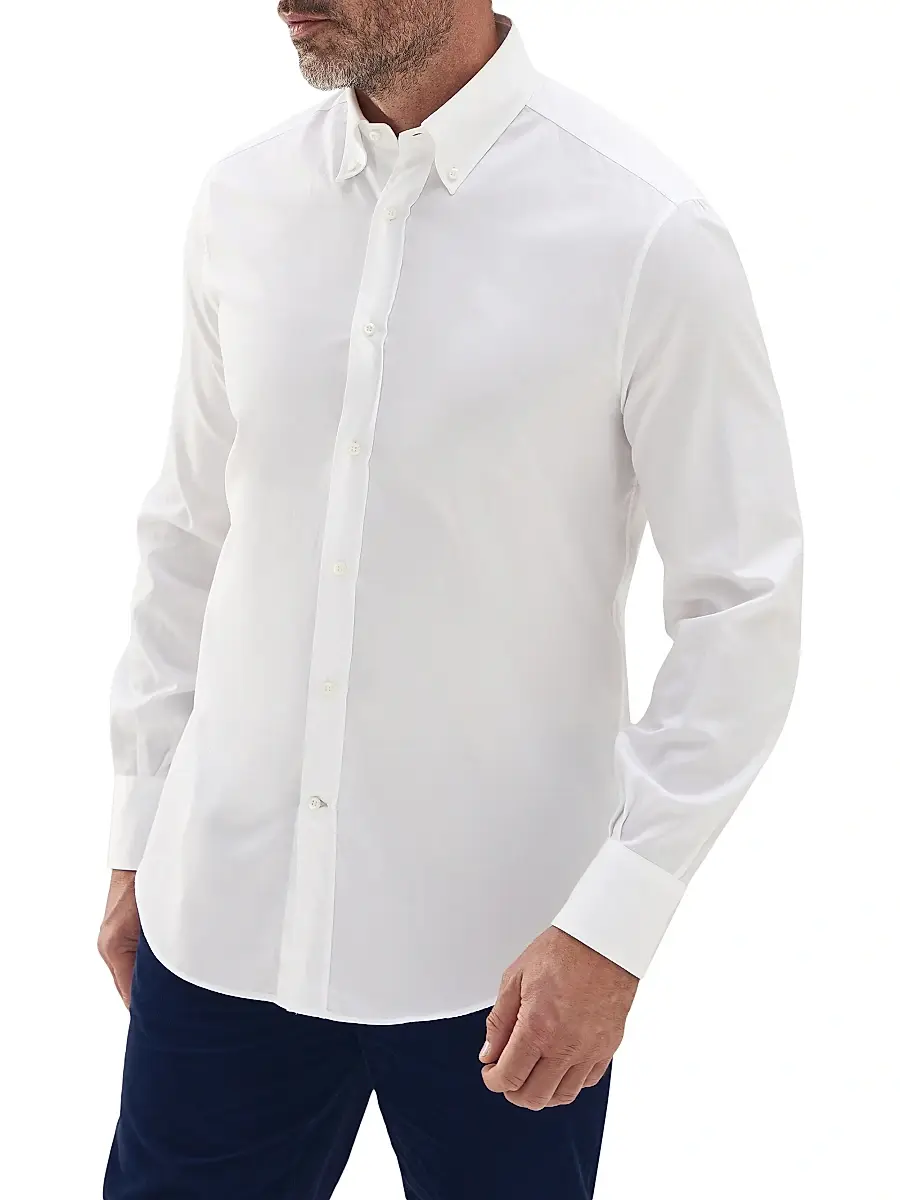 Brunello Cucinelli Men's Twill Basic Fit Shirt With Button-Down Collar - White | Thumbnail 2
