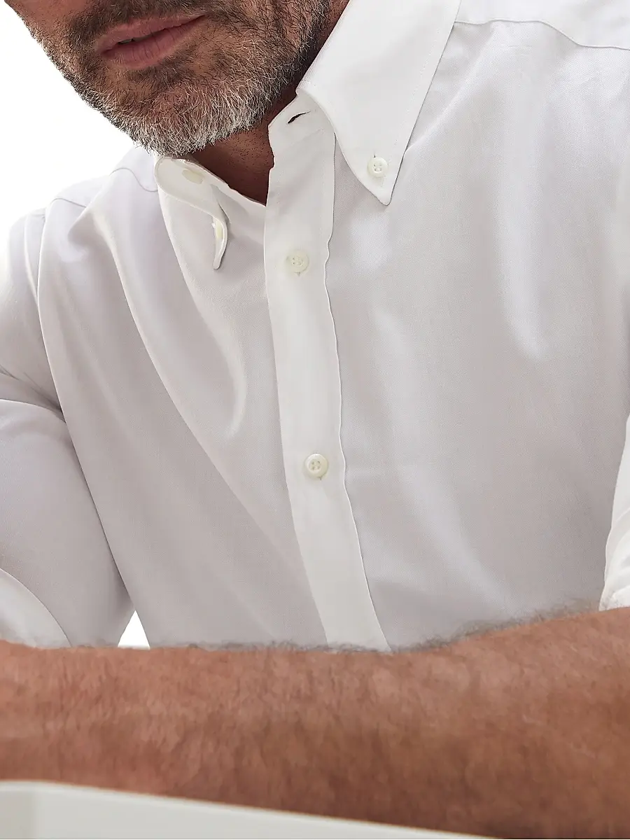 Brunello Cucinelli Men's Twill Basic Fit Shirt With Button-Down Collar - White | Thumbnail 4
