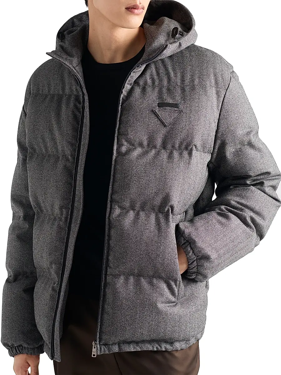 Prada Men's Medium-Weight Wool Down Jacket - Grey | Thumbnail 2