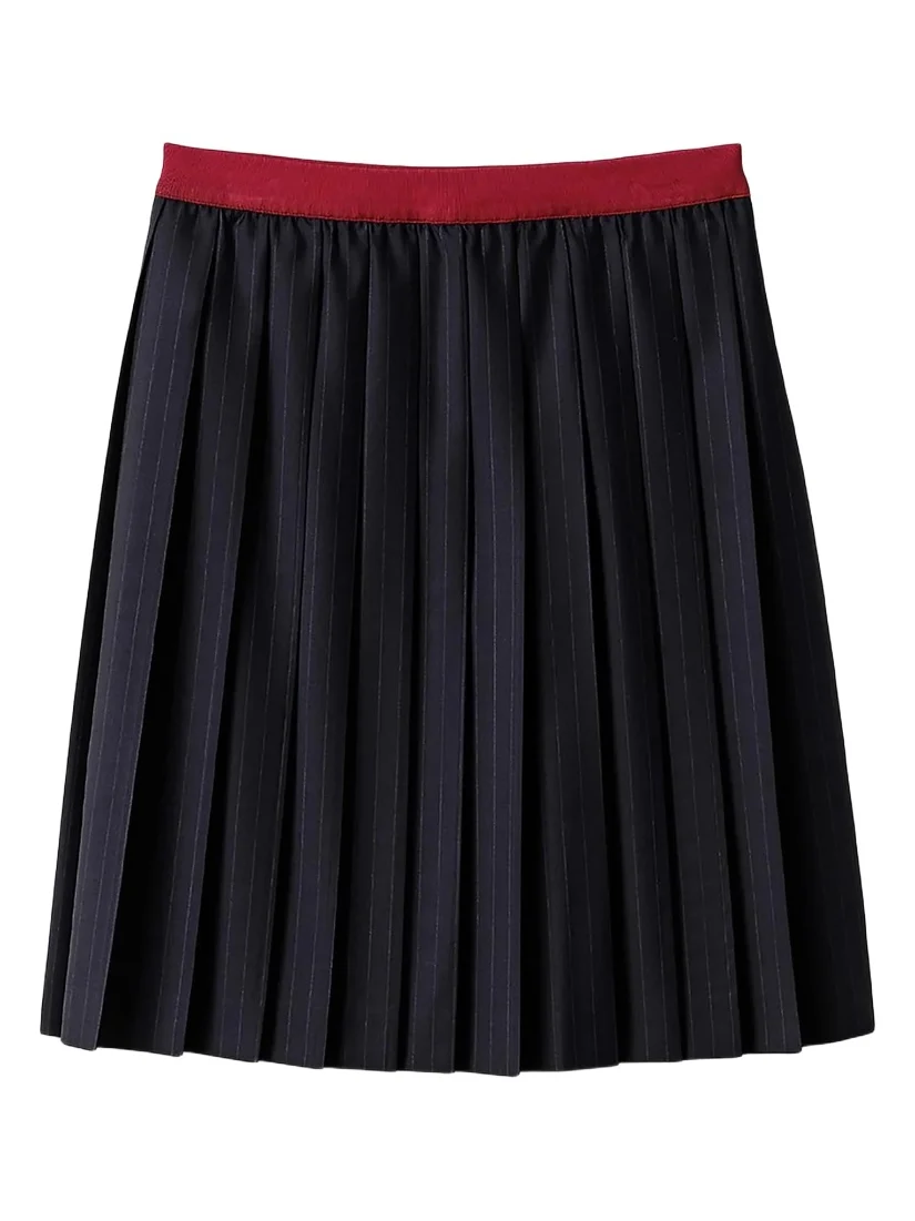 Women's Pleated Pinstripe Midi Skirt