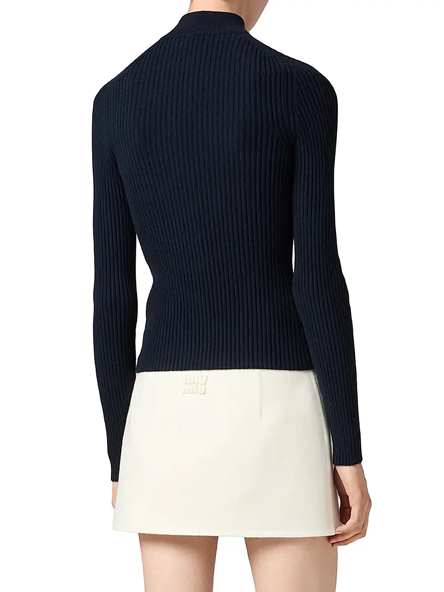 Miu Miu Women's Cashmere and Leather Zipper Cardigan | Thumbnail 3 Miu Miu Women's Cashmere and Leather Zipper Cardigan | Thumbnail 3