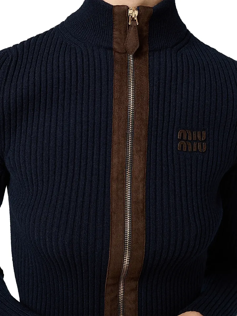 Miu Miu Women's Cashmere and Leather Zipper Cardigan | Thumbnail 6 Miu Miu Women's Cashmere and Leather Zipper Cardigan | Thumbnail 6