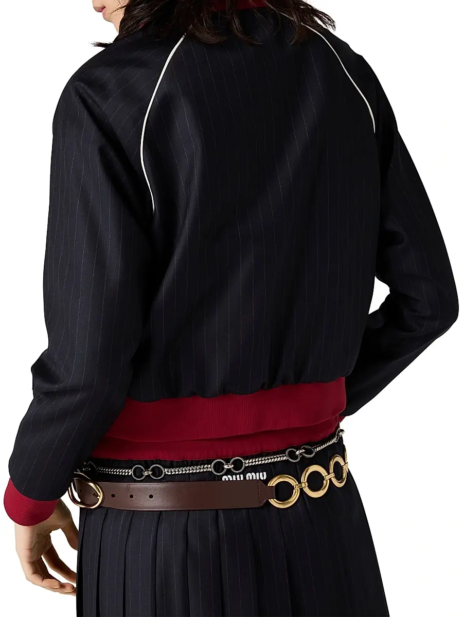 Miu Miu Women's Pinstriped Zipper Blouson Jacket | Thumbnail 4