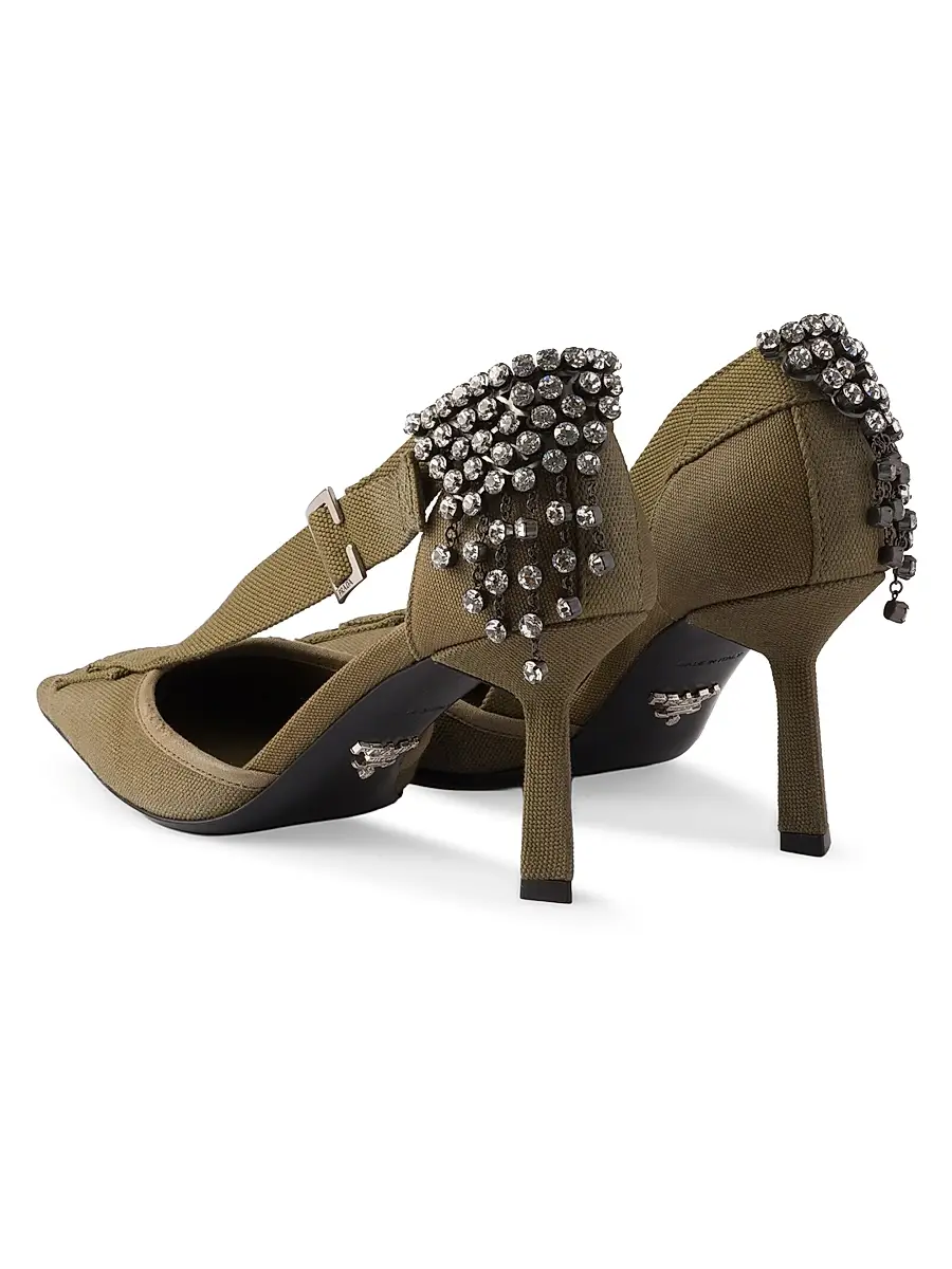 Prada Women's Canvas Pumps with Crystals - Khaki Green | Thumbnail 3 Prada Women's Canvas Pumps with Crystals - Khaki Green | Thumbnail 3