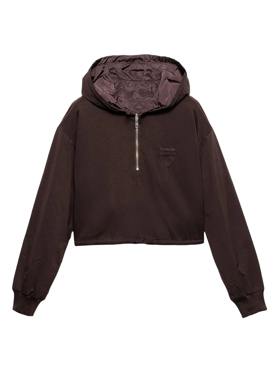 Women's Reversible Cotton Jersey and Re-Nylon Hoodie - Brown Women's Reversible Cotton Jersey and Re-Nylon Hoodie - Brown