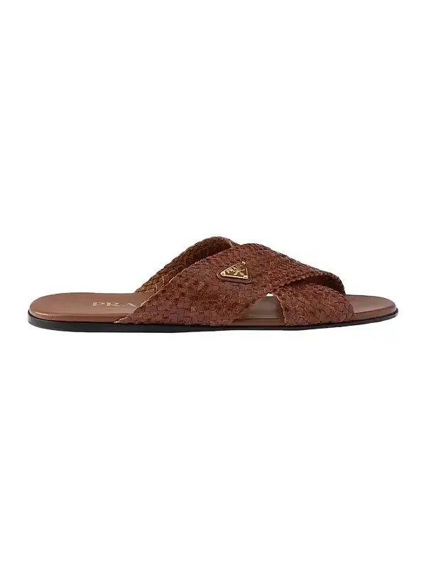 Women's Woven Leather Crisscross Slides