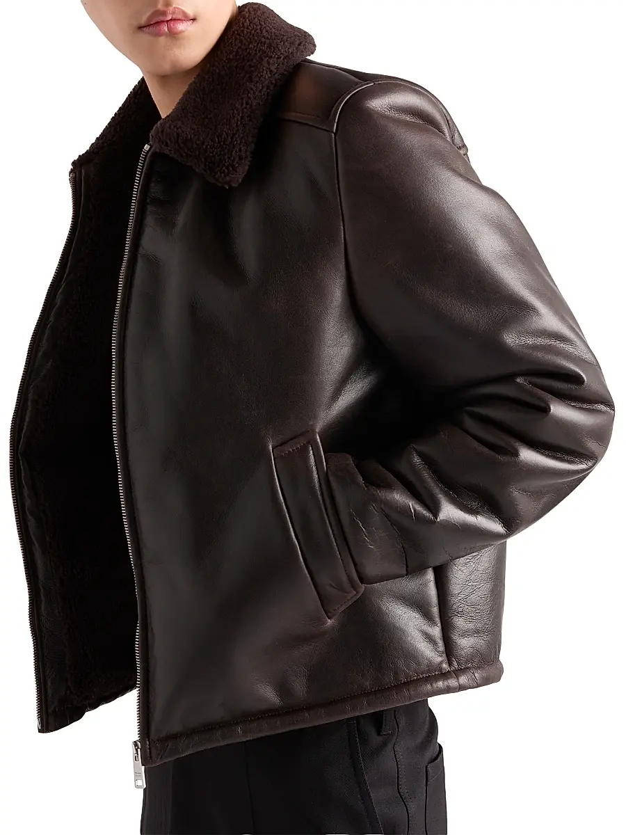 Prada Men's Leather and Shearling Jacket - Brown | Thumbnail 3 Prada Men's Leather and Shearling Jacket - Brown | Thumbnail 3