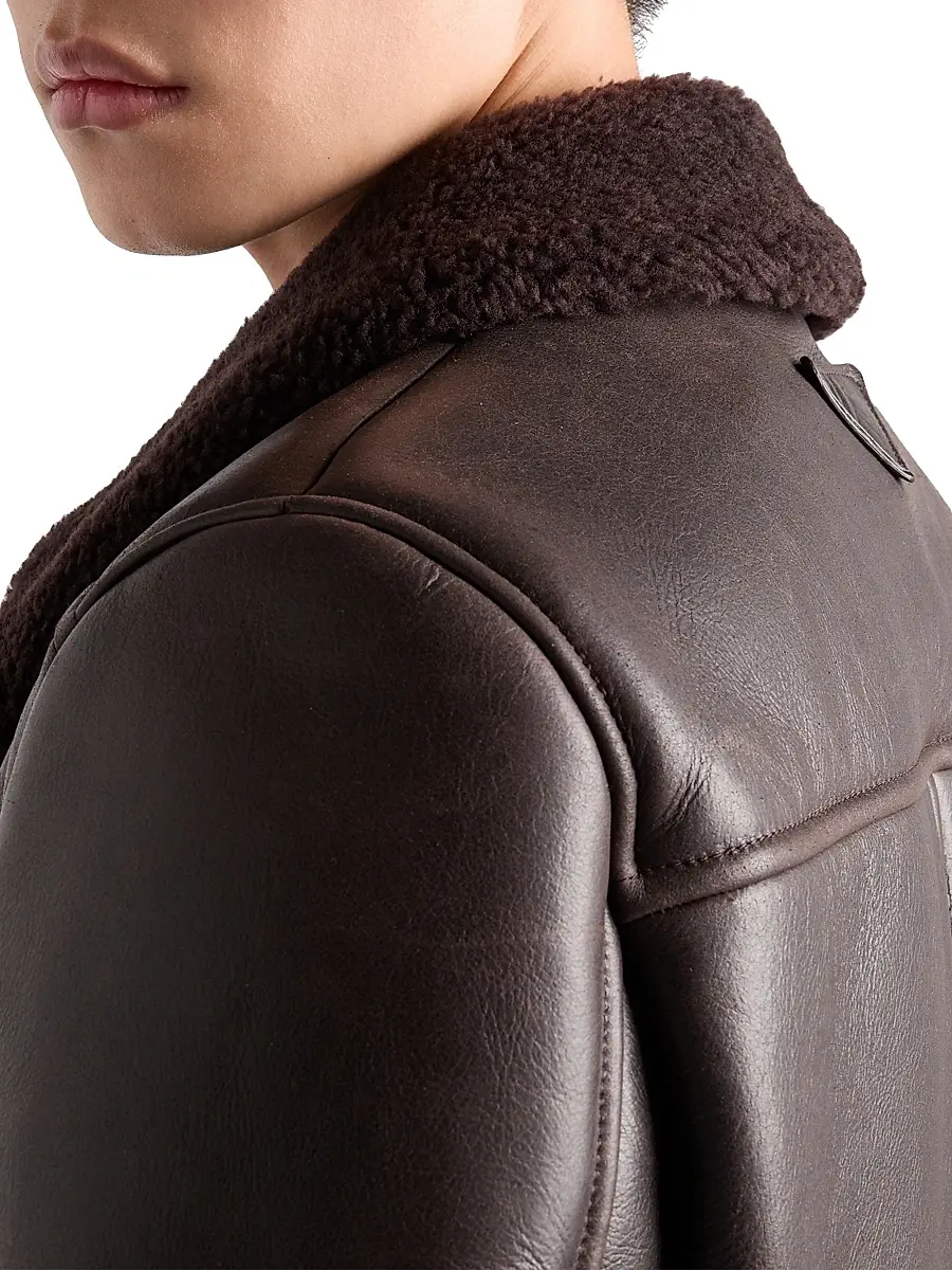 Prada Men's Leather and Shearling Jacket - Brown | Thumbnail 6 Prada Men's Leather and Shearling Jacket - Brown | Thumbnail 6