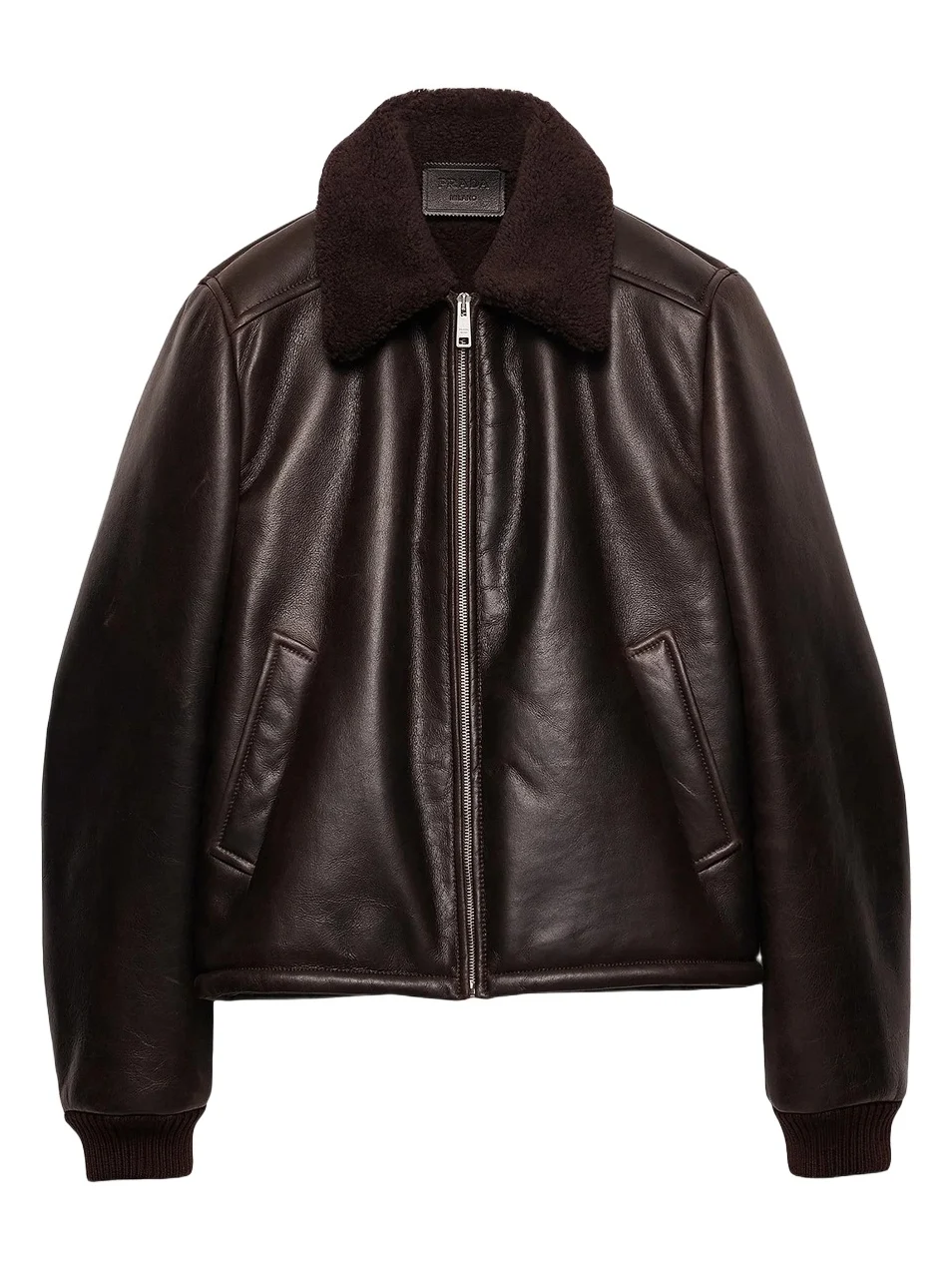 Prada Men's Leather and Shearling Jacket - Brown