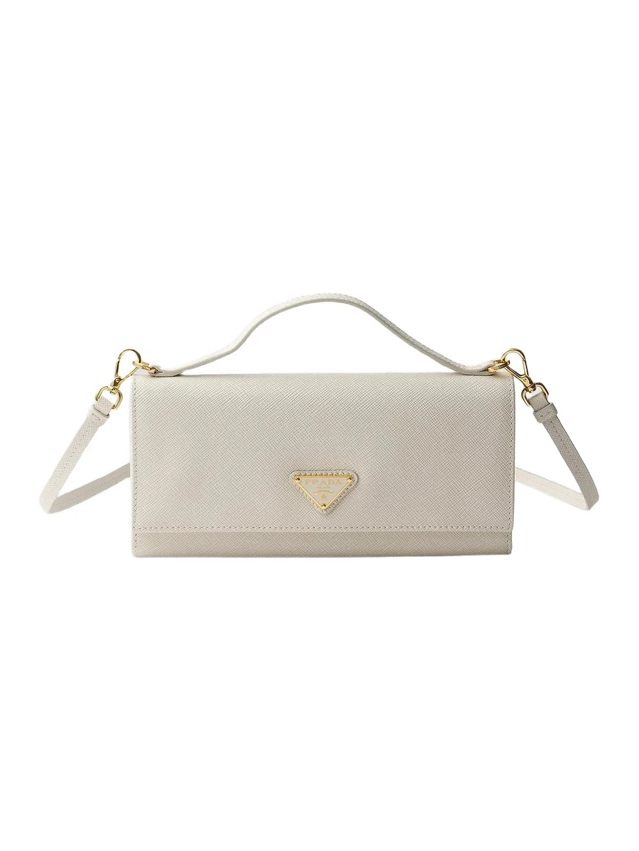 Women's Saffiano Leather Wallet with Shoulder Strap - Beige Khaki Women's Saffiano Leather Wallet with Shoulder Strap - Beige Khaki
