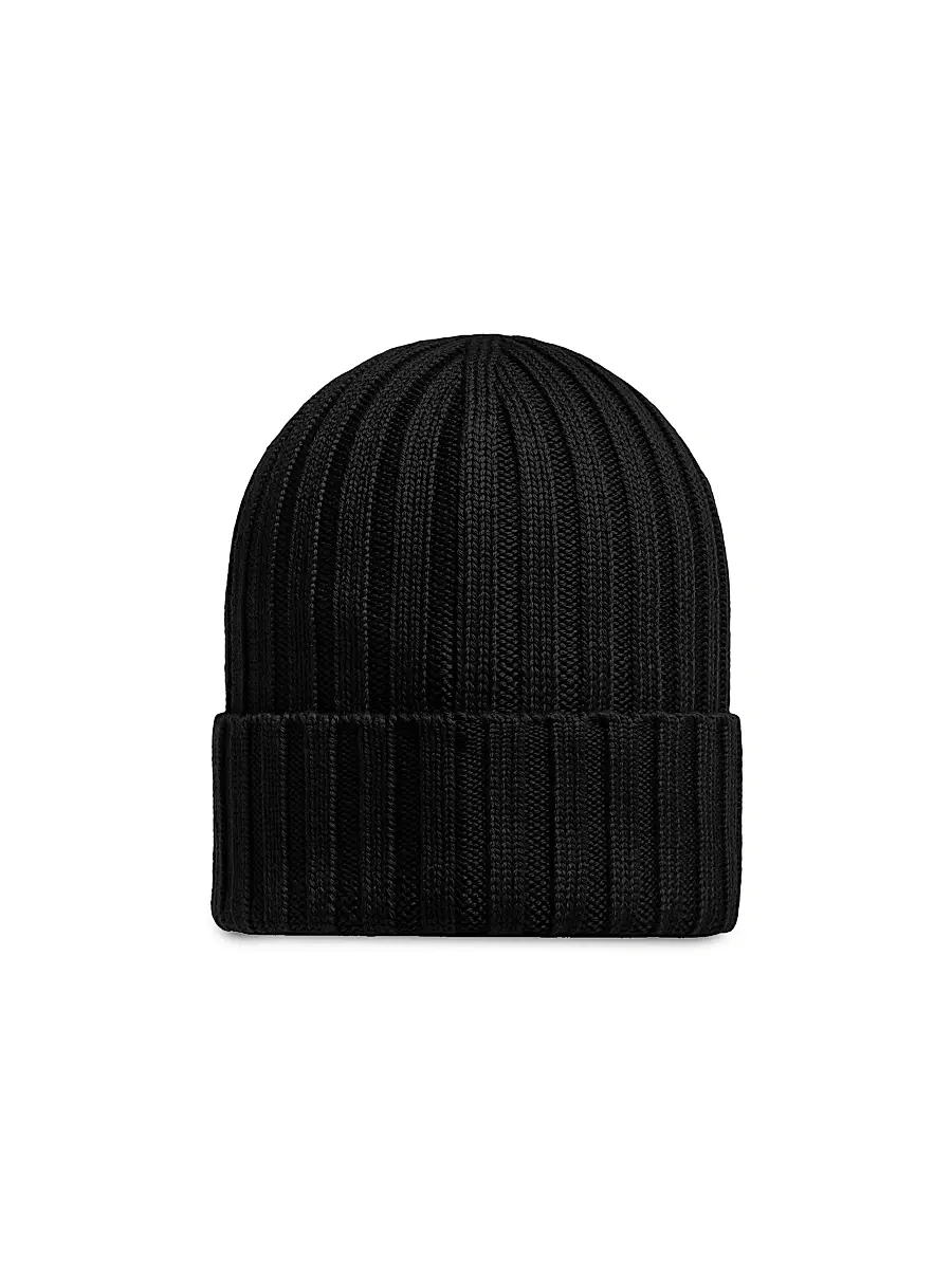 Moncler Women's Wool Ribbed Knit Logo Beanie | Thumbnail 2 Moncler Women's Wool Ribbed Knit Logo Beanie | Thumbnail 2