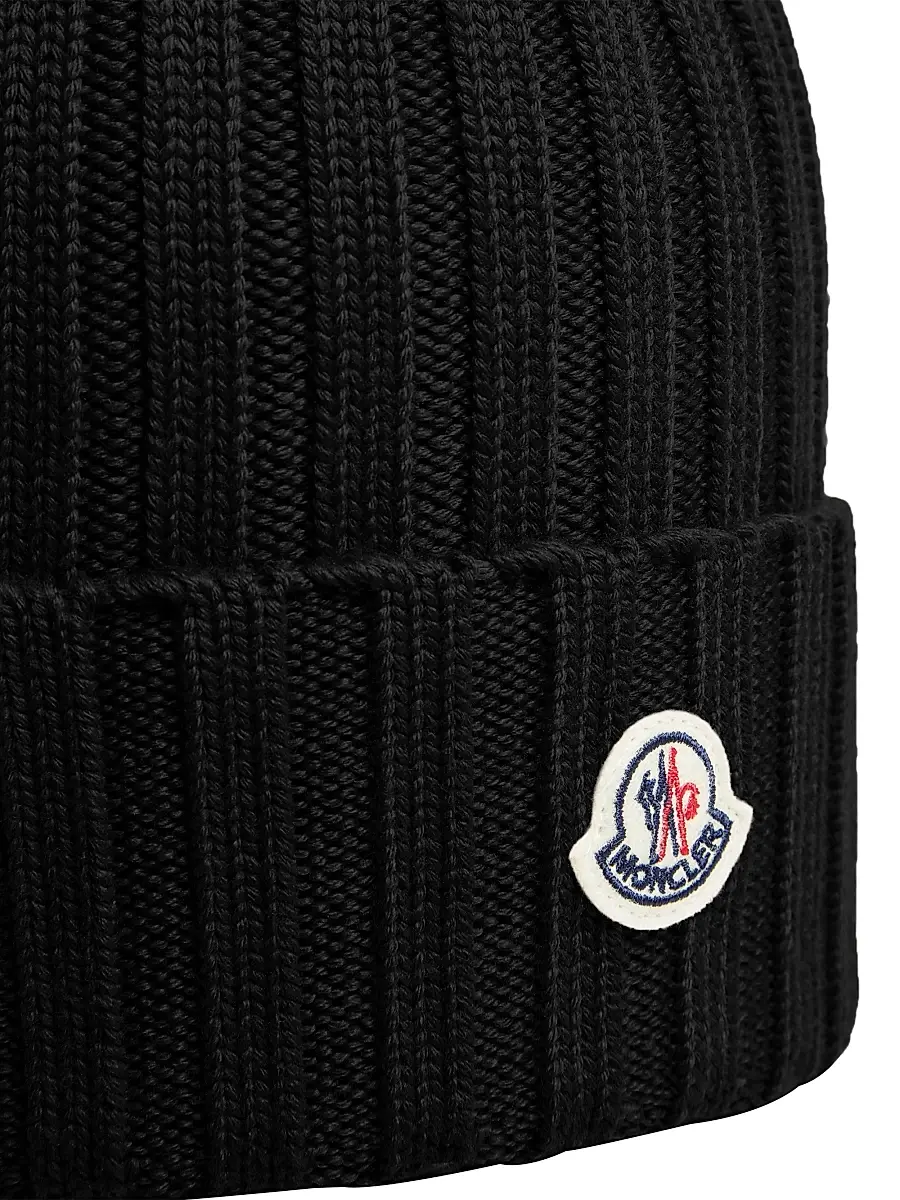 Moncler Women's Wool Ribbed Knit Logo Beanie | Thumbnail 3 Moncler Women's Wool Ribbed Knit Logo Beanie | Thumbnail 3