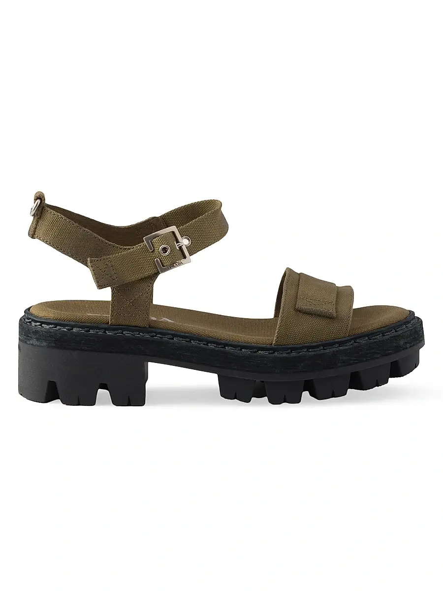 Prada Women's Canvas Sandals - Khaki Green | Image 1 Prada Women's Canvas Sandals - Khaki Green | Image 1