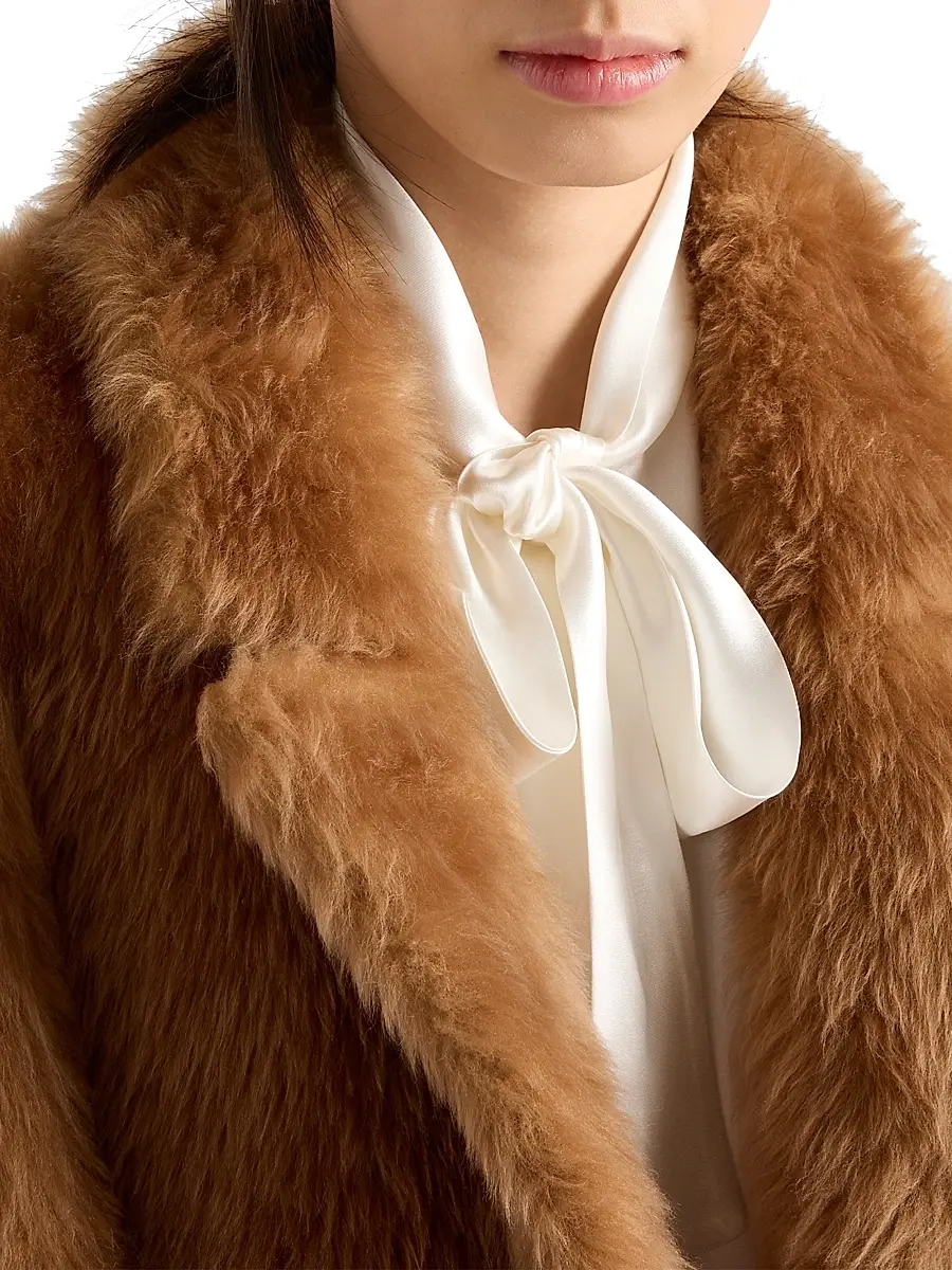 Prada Women's Shearling Double Breasted Coat - Brown | Thumbnail 4 Prada Women's Shearling Double Breasted Coat - Brown | Thumbnail 4