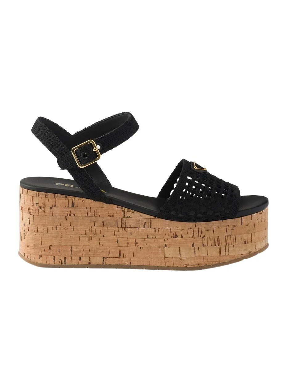 Prada Women's Crochet Wedge Platform Sandals