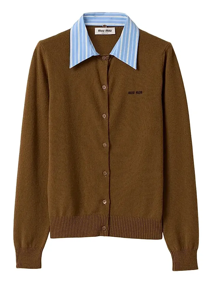 Women's Cashmere Cardigan with Collar - Brown Women's Cashmere Cardigan with Collar - Brown