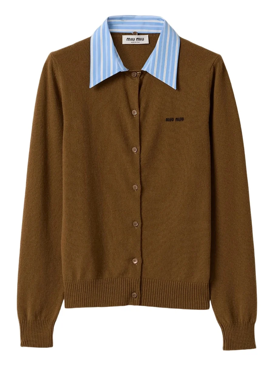 Women's Cashmere Cardigan with Collar - Brown
