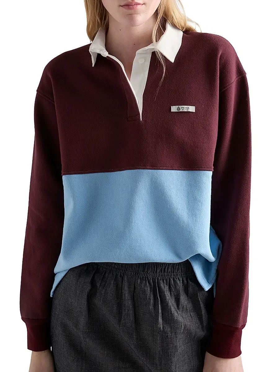 Prada Women's Long-Sleeved Cotton Fleece Polo Shirt | Thumbnail 2 Prada Women's Long-Sleeved Cotton Fleece Polo Shirt | Thumbnail 2