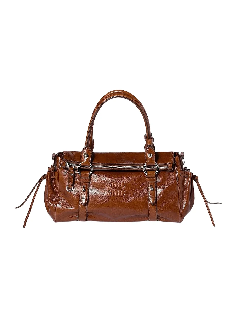 Women's Glossy Leather Top Handle Bag