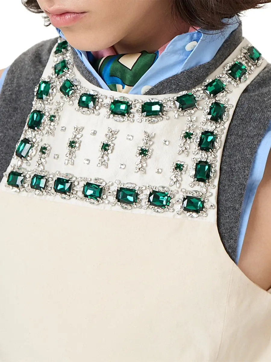 Miu Miu Women's Embellished Canvas Apron Dress | Thumbnail 4