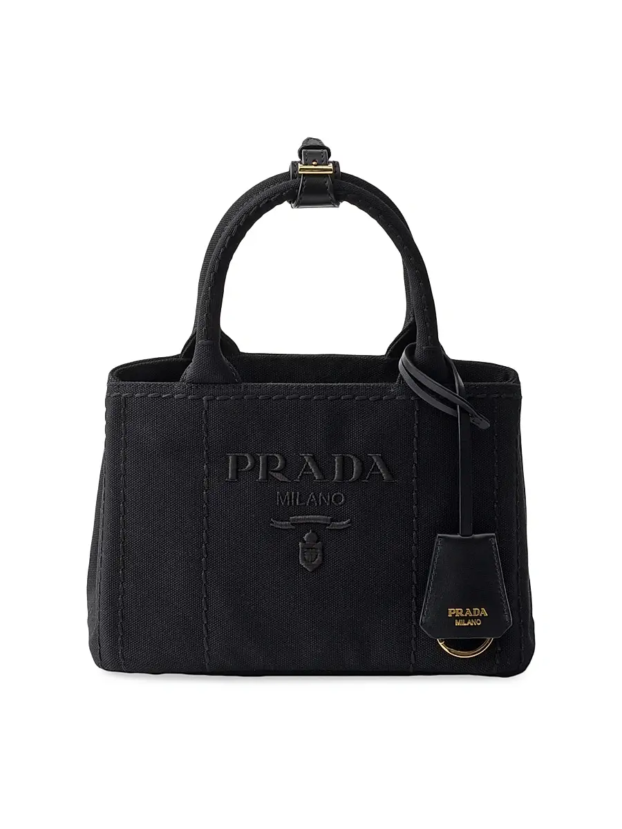 Prada Women's Jardinière Cotton Canvas Mini Top Handle Bag - Black | Image 1 Prada Women's Jardinière Cotton Canvas Mini Top Handle Bag - Black | Image 1