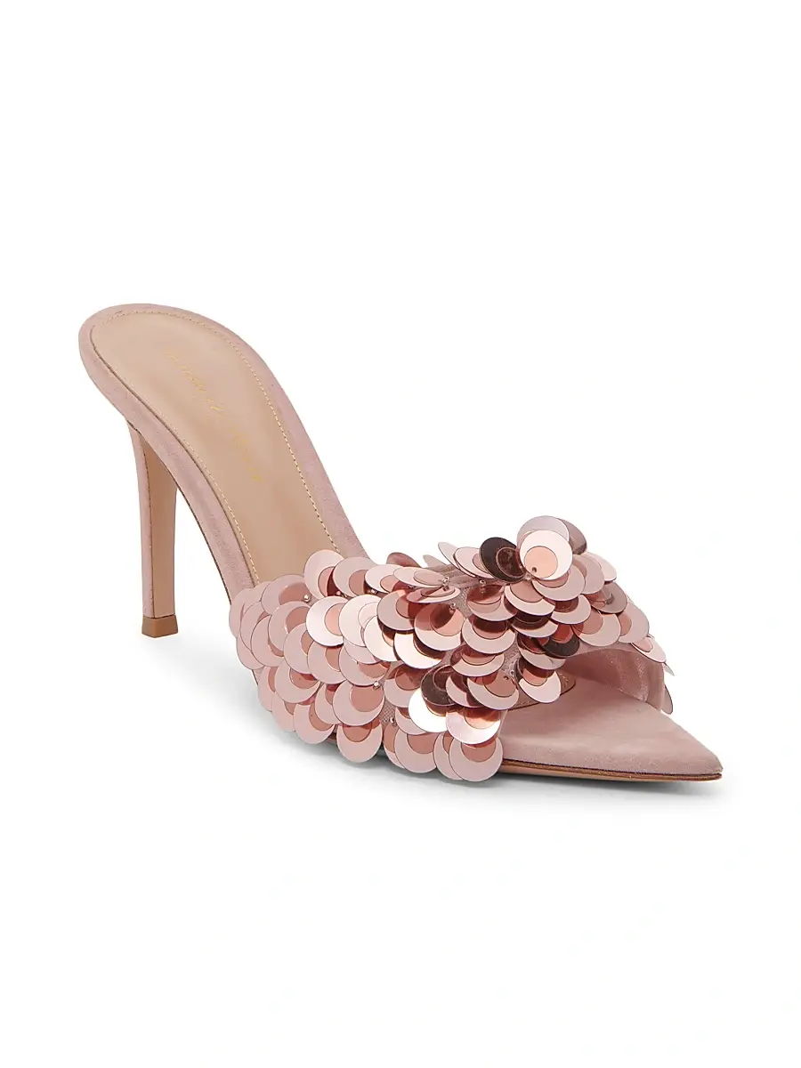 Gianvito Rossi Women's 85MM Pailette-Embellished Suede Stiletto Mules | Thumbnail 2 Gianvito Rossi Women's 85MM Pailette-Embellished Suede Stiletto Mules | Thumbnail 2