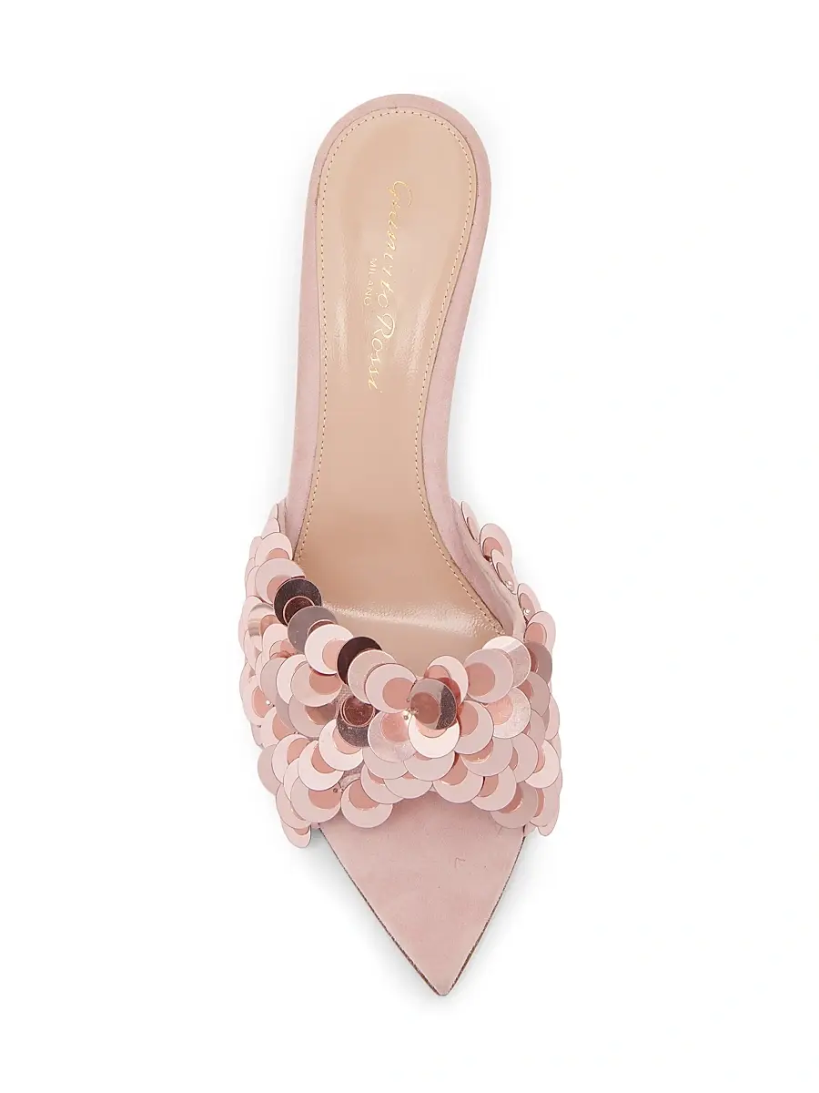 Gianvito Rossi Women's 85MM Pailette-Embellished Suede Stiletto Mules | Thumbnail 4 Gianvito Rossi Women's 85MM Pailette-Embellished Suede Stiletto Mules | Thumbnail 4