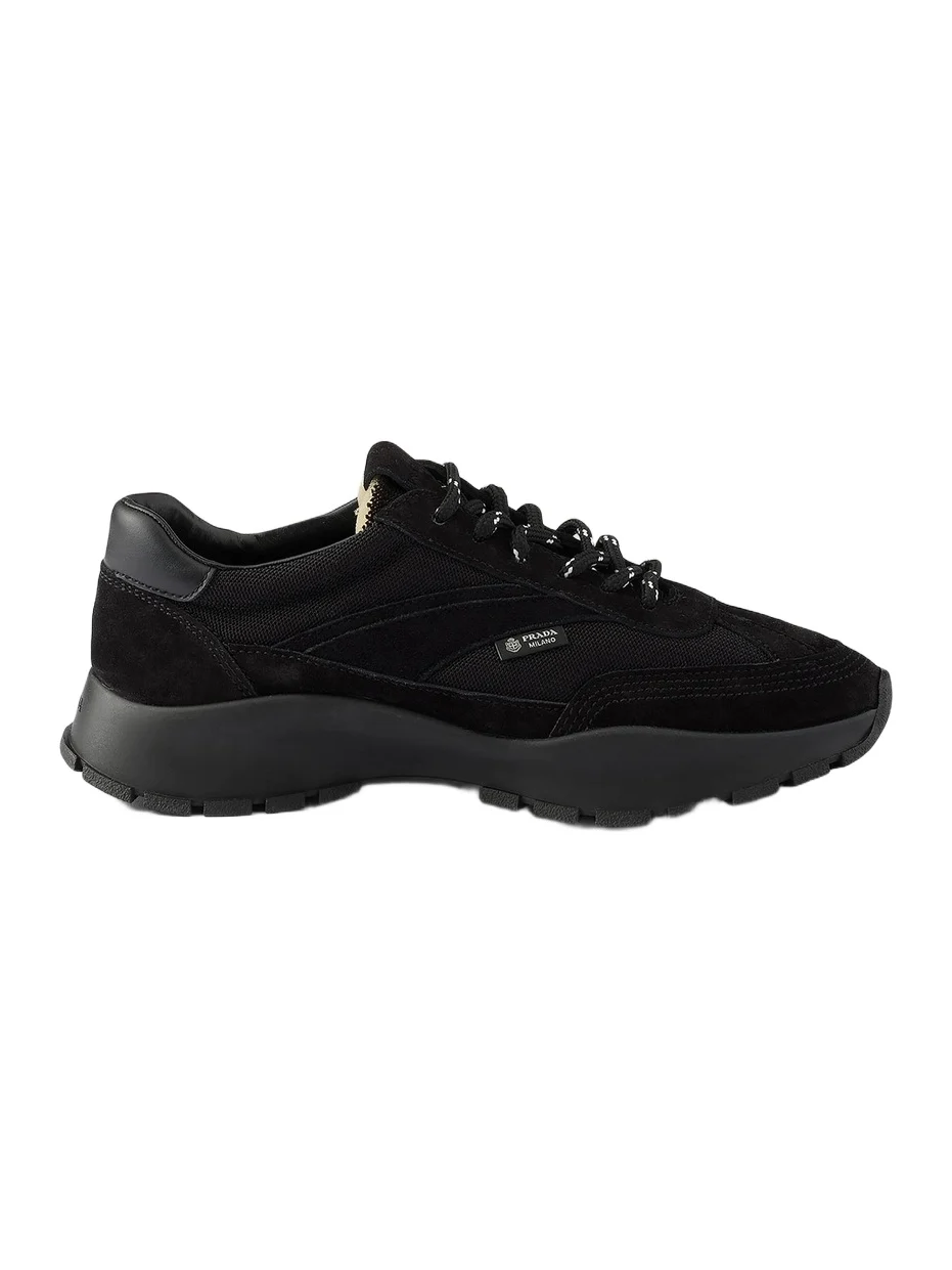 Prada Women's Mesh Fabric and Suede Sneakers - Black