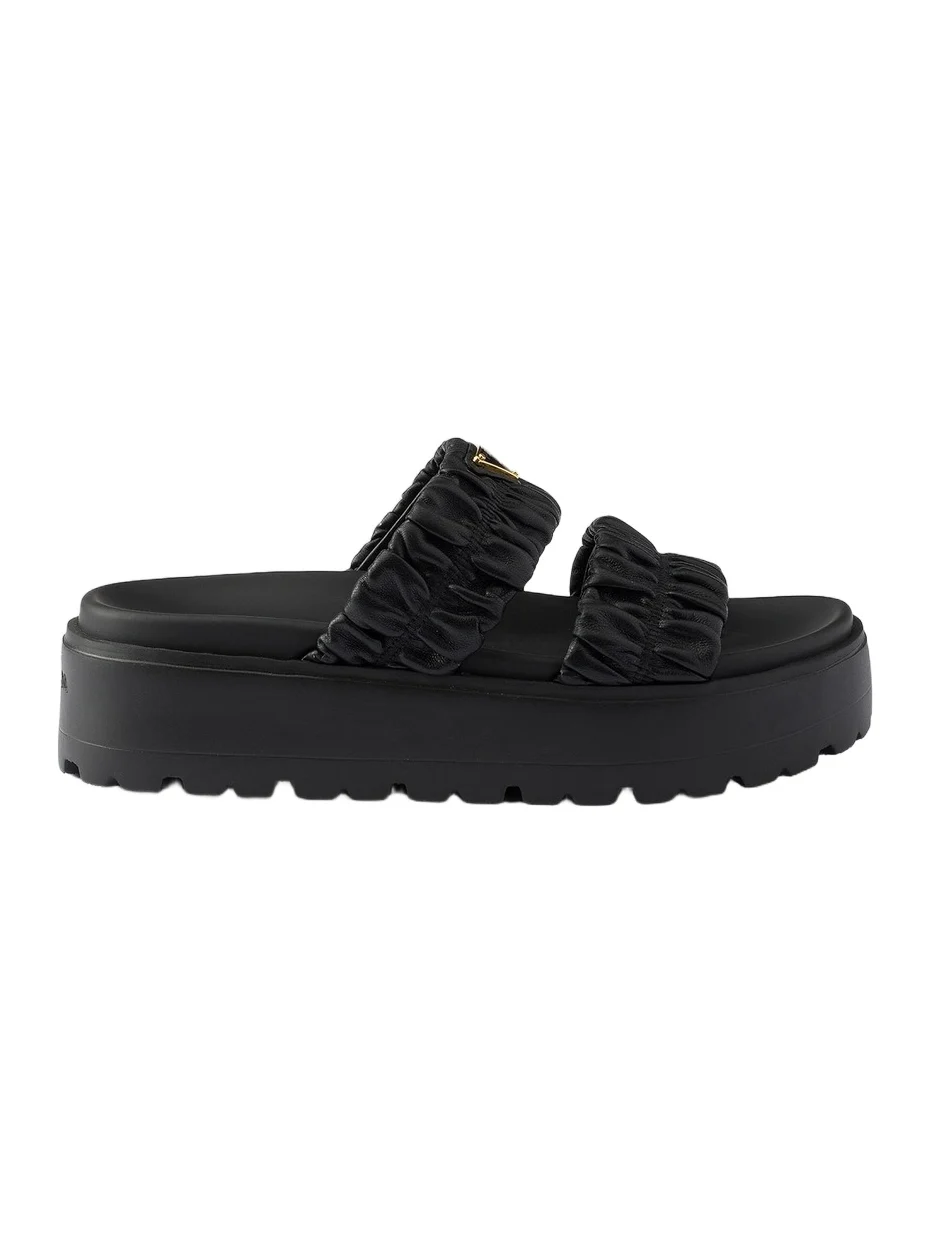 Prada Women's Matelassé Nappa Leather Flatform Slides