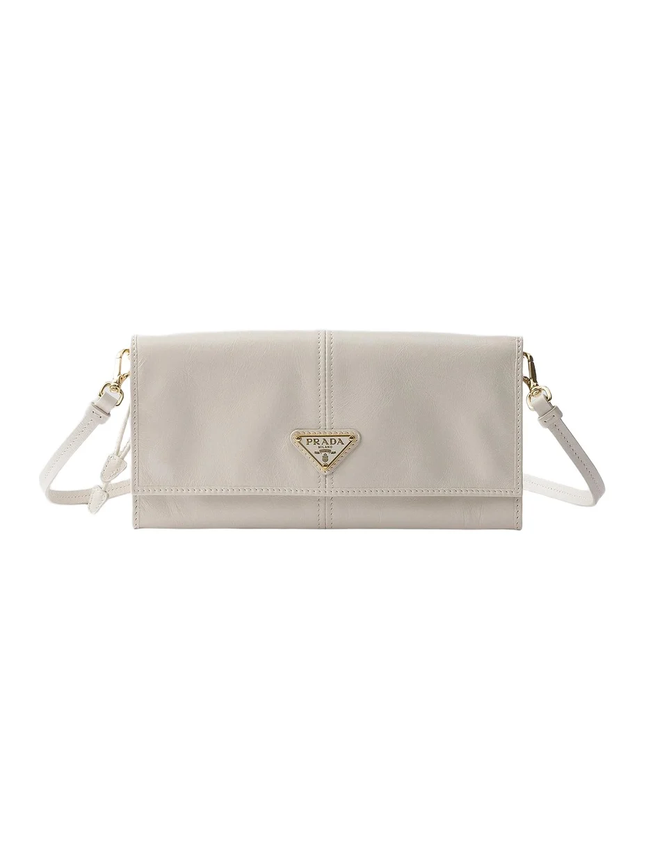 Women's Leather Wallet with Shoulder Strap - White