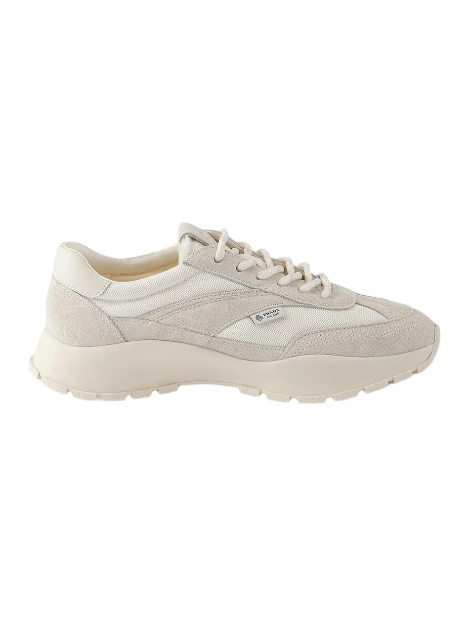 Prada Women's Mesh Fabric and Suede Sneakers - White